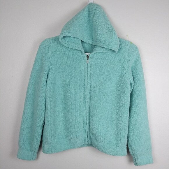 COLUMBIA SPORTSWEAR aqua chunky knit fluffy soft hoodie zip sweater sz.L - Picture 2 of 9